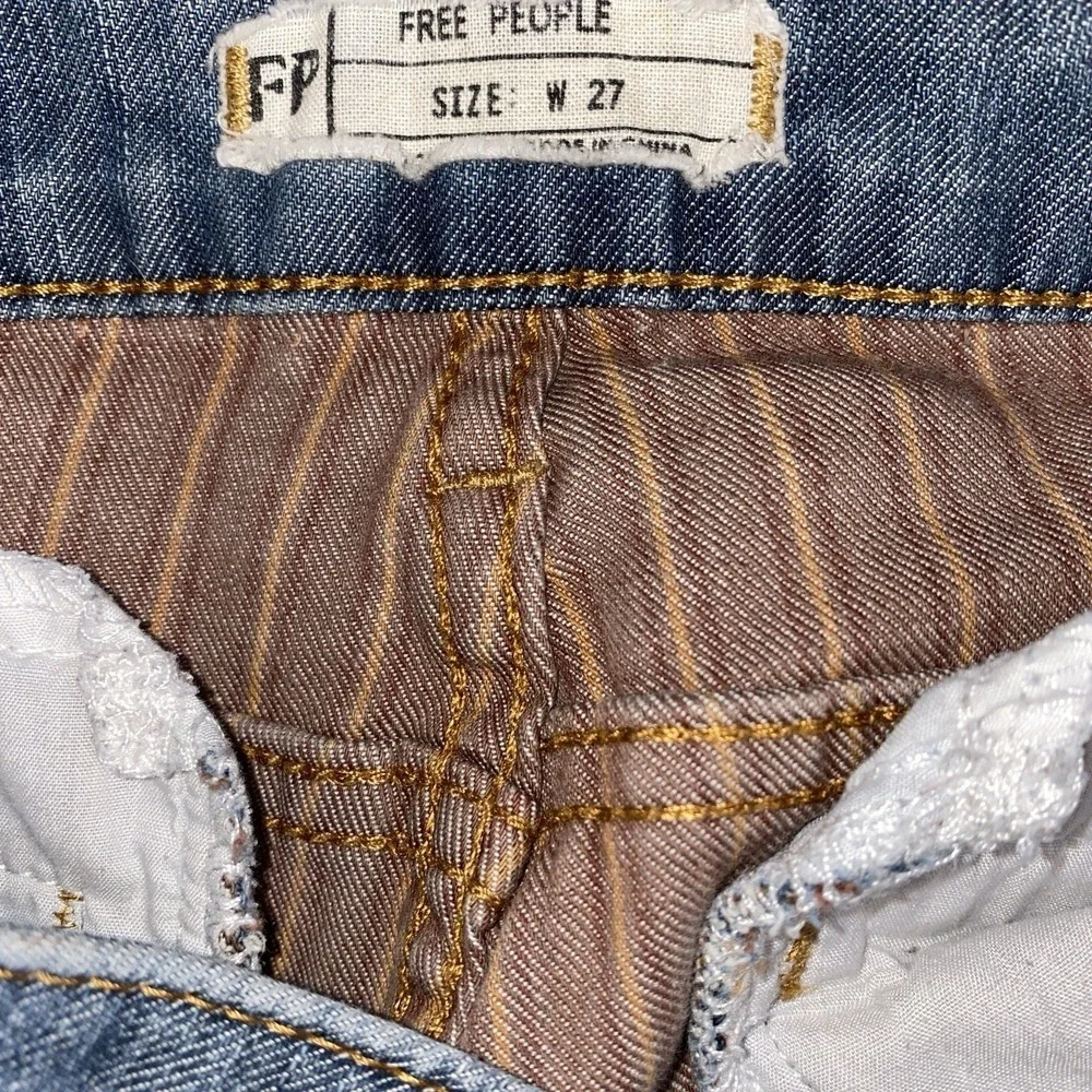Free People Jeans Low Rise Straight W27x 30 Light Wash Sashiko Stitching Boho‎